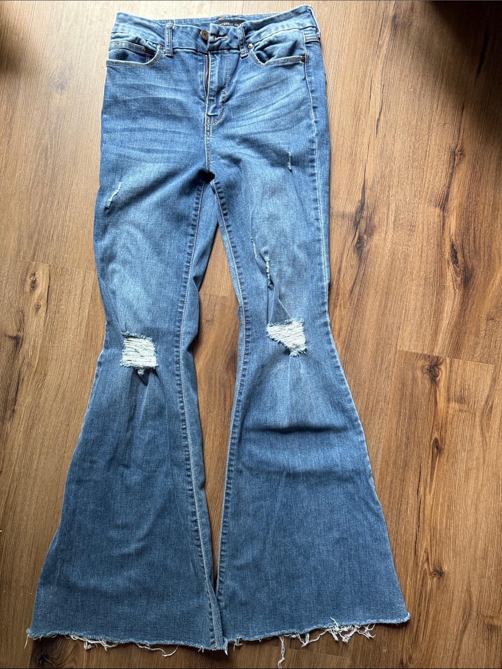 Sincerely Jules Blue Distressed Flare Jeans